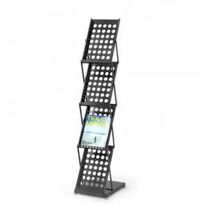 Eco Friendly Modern Magazine Catalog Display Holder Rack Foldable Floor Folding Stand Metal Powder Coated