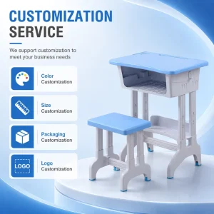 Eco Friendly PP School Furniture Complete Set Ergonomic Rounded Corner Adjustable Modern Comfortable Study Desk Chair