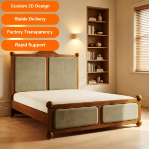 Eco Friendly Solid Platform Bed Frame Set Mortise Tenon Construction 10 Year Warranty Modern King Bed for Apartment Hotel Use