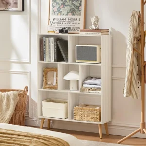 Eco-friendly Midcentury Modern Wood 3-Tier Space-Saving Durable Freestanding Bookshelves Storage Organizer Shelf for Living Room