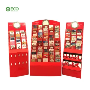 Eco-friendly Recyclable Corrugated Advertising Christmas Cardboard Floor Book Display Stand Greeting Card Magazine