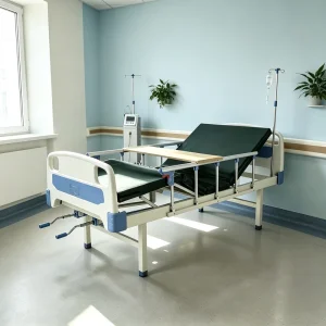 Economical Double Crank Manual Hospital Bed Adjustable Medical Bed With Mattress Dining Table for Hospital Ward Clinic Use