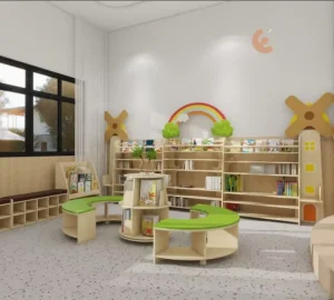 Eibele Kindergarten Wooden Montessori Furniture Children’s Reading Room Kids Library Furniture Set Supplies