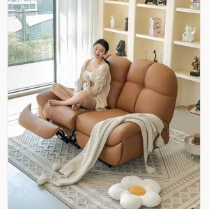 Electric Double Sofa for Living Room and Bedroom Simple Leather No Wall Support Massage Function Can Lie Down