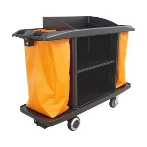Electric Driven PP Material 2-Shelf 150lb Capacity 4-Wheel Hotel Room Service Trolley Janitor Cart for Housekeeping Cleaning