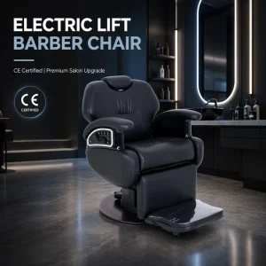 Electric Heavy Duty Barber Chair for Men with Atmosphere Lamp Beauty Salon Synthetic Leather Hairdressing Swivel Chaise Barbier