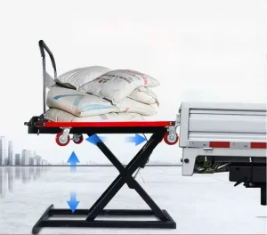 Electric Hydraulic Scissor Lift Four wheel Cargo Trolley Flatbed Truck Cart Van Lifting Platform SUJIN 200 300kg Capacity 1 Year