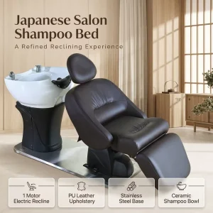 Electric Massage Shampoo Chair Adjustable Japanese Head Spa Bed Equipment Made of Wear Resistant Leather 90 Degree Rotate
