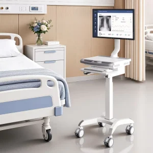 Electric Medical Cart Mobile Height Adjustable Rolling Hospital Surgical Telemedicine Trolley with Monitor Arm Keyboard Tray