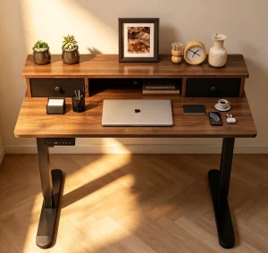 Electric Metal Foldable Extendable Height Adjustable Standing Desk with Storage Shelf Smart Motorized for Home Office Gaming