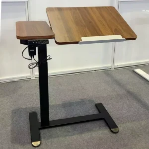 Electric Metal Height Adjustable Lap Desk Foldable Standing Worktable with Side Shelf Tablet Riser for Home Office