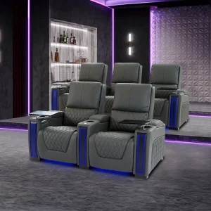 Electric Recliner Sofa Set for Home Theater Genuine Leather Cinema Seats with Power Massage & Cup Holders Stain Resistant