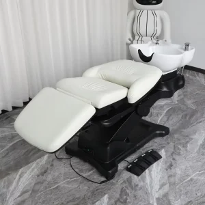 Electric Reclining Shampoo Chair With White Ceramic Basin 3 Motors Hair Washing Salon Furniture for Hair Salon Barbershop