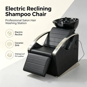 Electric Reclining Shampoo Chair with Ceramic Hair Washing Sink Salon Hair Washing Stainless Steel Armrest Hair Salon