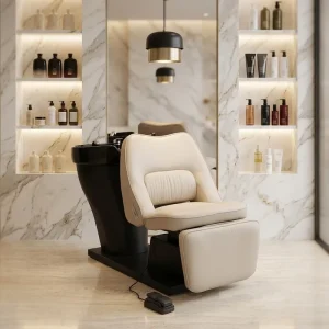 Electric Rotation Modern Wood Frame Shampoo Bed & Chair with Ceramic Basin for Hotel Professional Salon Use Adjustable Height