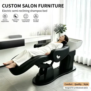 Electric Salon Shampoo Bowl Chair Portable Adjustment Foot Pedal Control Backrest Leg Rest Bowl Barber Shop Massage Heated