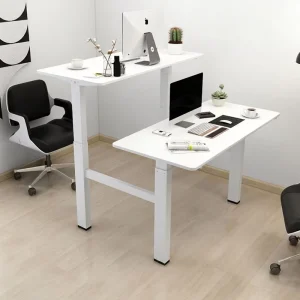 Electric Steel Height Adjustable Dual Station Row Sitting Bar Shaped Office Workstation Standing Desk for Employees