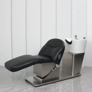 Electrically Adjustable Leather Shampoo Bed Modern Minimalist Design Fully Reclining Massage Feature Ceramic Hair Salons Scalp