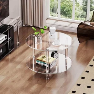 Elegant Acrylic Table Rack Living Room Light Luxury Two Layers Round Mobile Coffee Table Acrylic Small Apartment Coffee Table