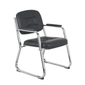Elegant Chrome Metal Frame Visitor Chair With Comfortable Leather Arms and Back Perfect for Office Waiting Rooms