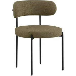 Elegant Comfortable Olive Green Boucle Fabric Industrial Eco Friendly Dining Chair with Metal Legs