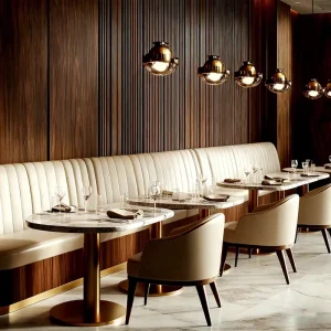 Elegant Commercial Marble Table Leather Chair Custom Booth Seating Restaurant Furniture Set