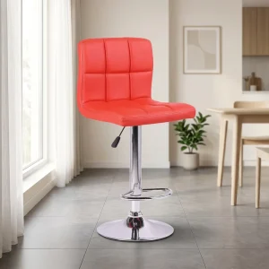 Elegant Contemporary Tabouret Quilted Upholstered Bar Chair 360° Rotatable Chrome Base High Stool