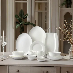 Elegant Dinnerware Set with Pasta Bowls Fine Bone China Premium Royal White Dinner Set Customizable Logo