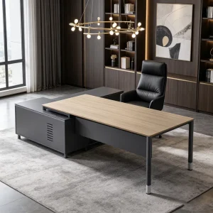 Elegant Executive Wooden Office Desk Modern Luxury Convertible Design with Built in Cable Box & Easy Assembly
