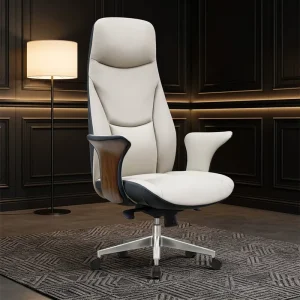 Elegant Genuine Leather Ergonomic Executive High Back Office Chair with Comfortable Headrest 360° Swivel Application Hotel