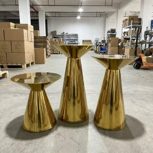 Elegant Gold Tapered Stainless Steel Marble Top Round Side Table Hotel Home Indoor Decor Corner Coffee Table
