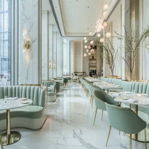 Elegant Hotel Furniture Restaurant Set Marble Table Leather Booth Seating Upholstered Chair with Table