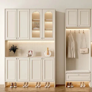 Elegant Ivory White Modern Lacquered Wood Eco Friendly Shoe Cabinet Villa Entryway Space Arrangement Whole House Modern Style