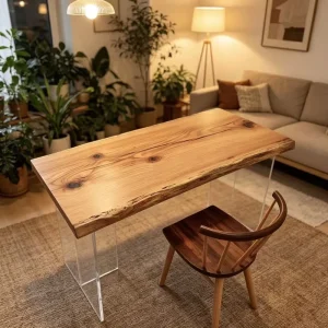 Elegant Live Edge Red Oak Solid Wood Handmade Contemporary Coffee Table Top Heavy Duty Eco Friendly Multipurpose Home Furniture