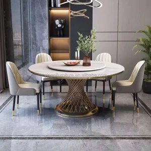 Elegant Luxurious Modern Round Wedding Dining Table Golden Stainless Steel for Restaurant Hotel Use Commercial Dining Furniture