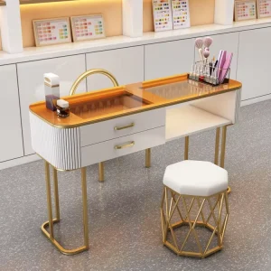 Elegant Luxury Cream Style Japanese Manicure Table Sleek Glass Design Modern Home Use Multi Functional Nail Table Metal Material