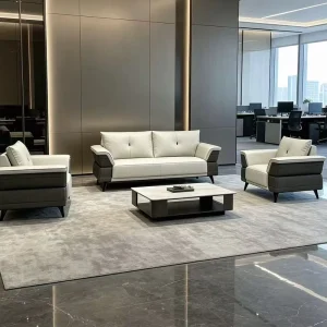 Elegant Luxury Modern Sectional Office Sofa Set with PU Leather Solid Wood Frame Minimalist Business Reception Sofa