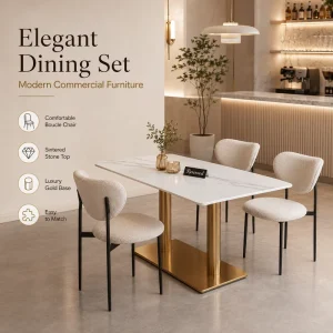 Elegant Modern Dining Set with Sintered Stone Top & Boucle Chair for Commercial Restaurant Hotel Cafe Furniture Decor