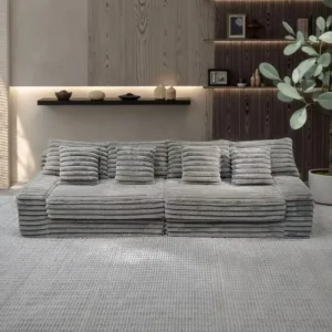 Elegant Modern Ivory Velvet Three Seater Sofa Simple Living Room Set for Apartment Upholstered Feature