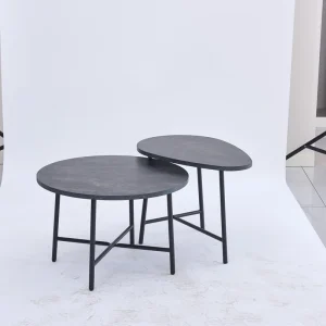Elegant Modern Metal Base Round Iron Coffee Table Nordic Style with Wood Panel for Home and Outdoor Use