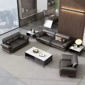 Elegant Modern Office Sofa Set Tech Cloth Solid Wood Frame Minimalist Business Reception Sofa with Golden Metal Legs
