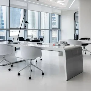 Elegant Office Furniture CEO Table Artificial Marble Stone Marble Fancy office desk with three drawers