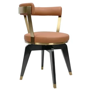Elegant Solid Wood Bar Chairs for Upscale Dining Modern Black Leather and Gold Kitchen Bar Stool with Swivel