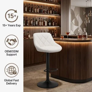 Elegant Style Bucket Seat Wrap Bar Chairs Diamond Quilted Leather Metal Base Swivel Adjustable for Luxury Spa Reception Area