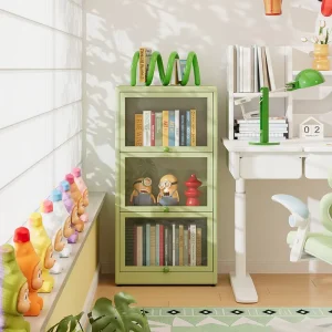 Elegant Tall Colored Steel Storage Cabinet with Glass Door Modern Design Large Capacity for Living Room Office Hotel