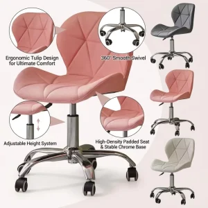 Elegant Tulip Silhouette Leather Bar Chair Metal Base Geometric Pattern Rolling Swivel Stool with High Density Padded Seat