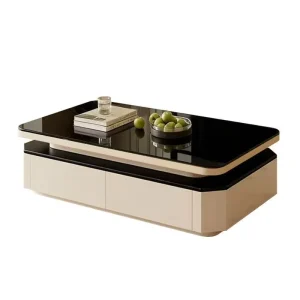 Elegant Two Tone Coffee Table With Sintered Stone Top & Soft Close Drawers