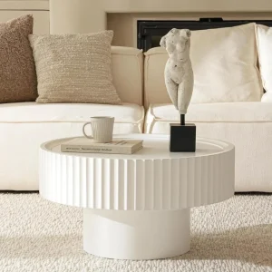 Elegant Vintage-style Round Solid Wood Coffee Table