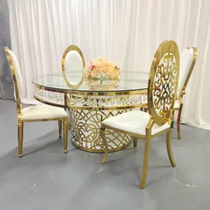 Elegant and Luxurious Glass Decoration Hotel Furniture Crystal Stainless Steel Fashionable Round Dining Table Round for Weddings