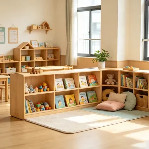 Elementary Library Furniture Wooden Bookshelf Kids Reading Corner Montessori Style Storage Rack Classroom Daycare Center